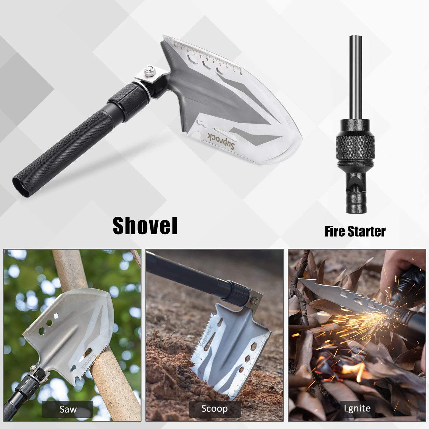 Suprock Survival Shovel High Carbon Steel Tactical Shovel Axe Folding Entrenching Tool Camping