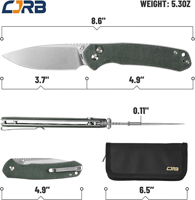 CJRB CUTLERY Pocket Knife Pyrite (J1925L) Button Lock EDC Large Foldable Knife AR-RPM9 Steel Blade and Green Micarta Handle Pink Outdoor for Women Men for Gifts