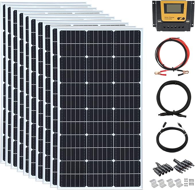 1000 Watt 24Volt Solar Panel Kit 10X100W Monocrystalline Module 50A Charge Controller for RV, Boats, Trailer, Camper,Off-Grid System (1000W Solar Kit)
