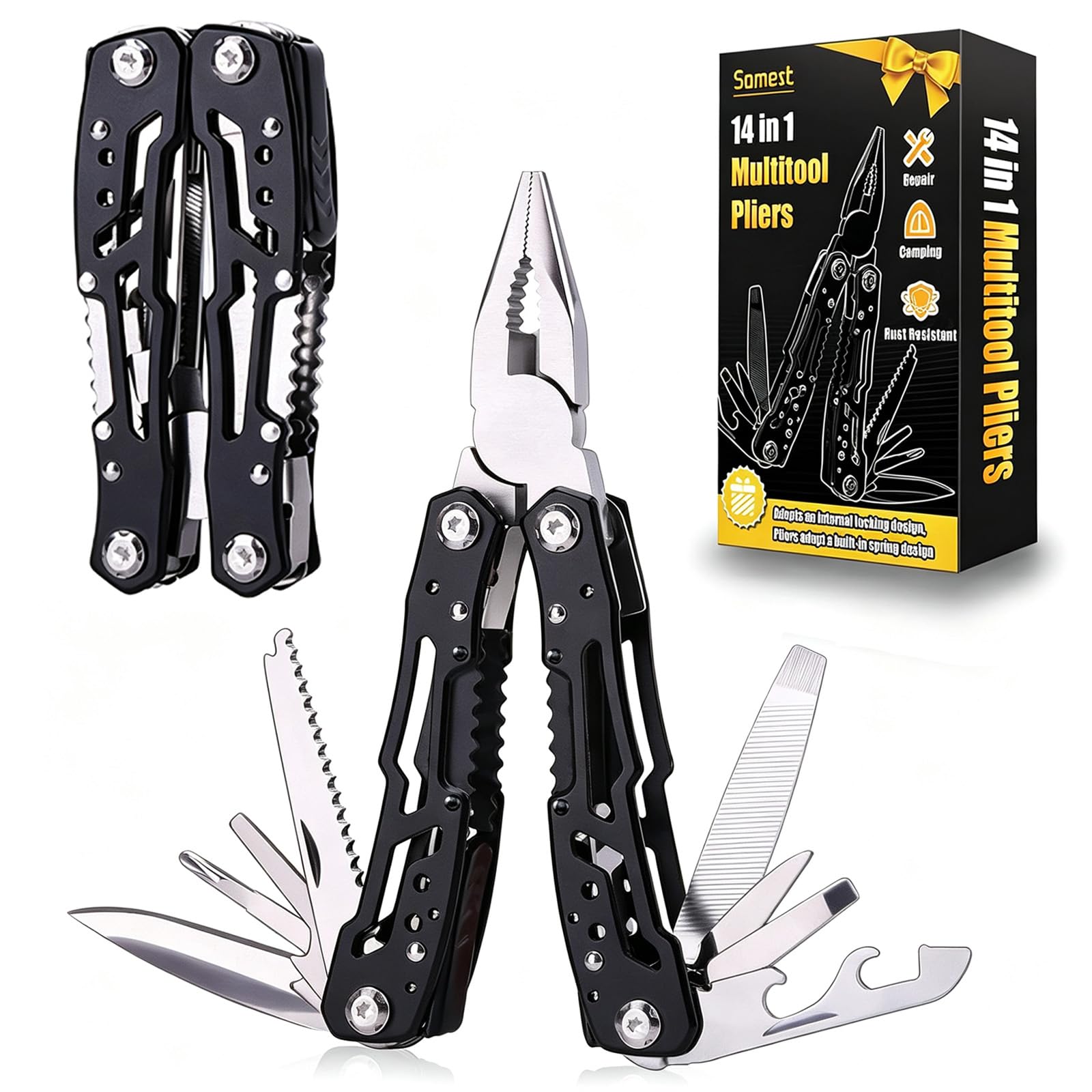 Samest 14 in 1 Multitool Pliers with Safety Lock, Professional Stainless Steel Pocket Knife