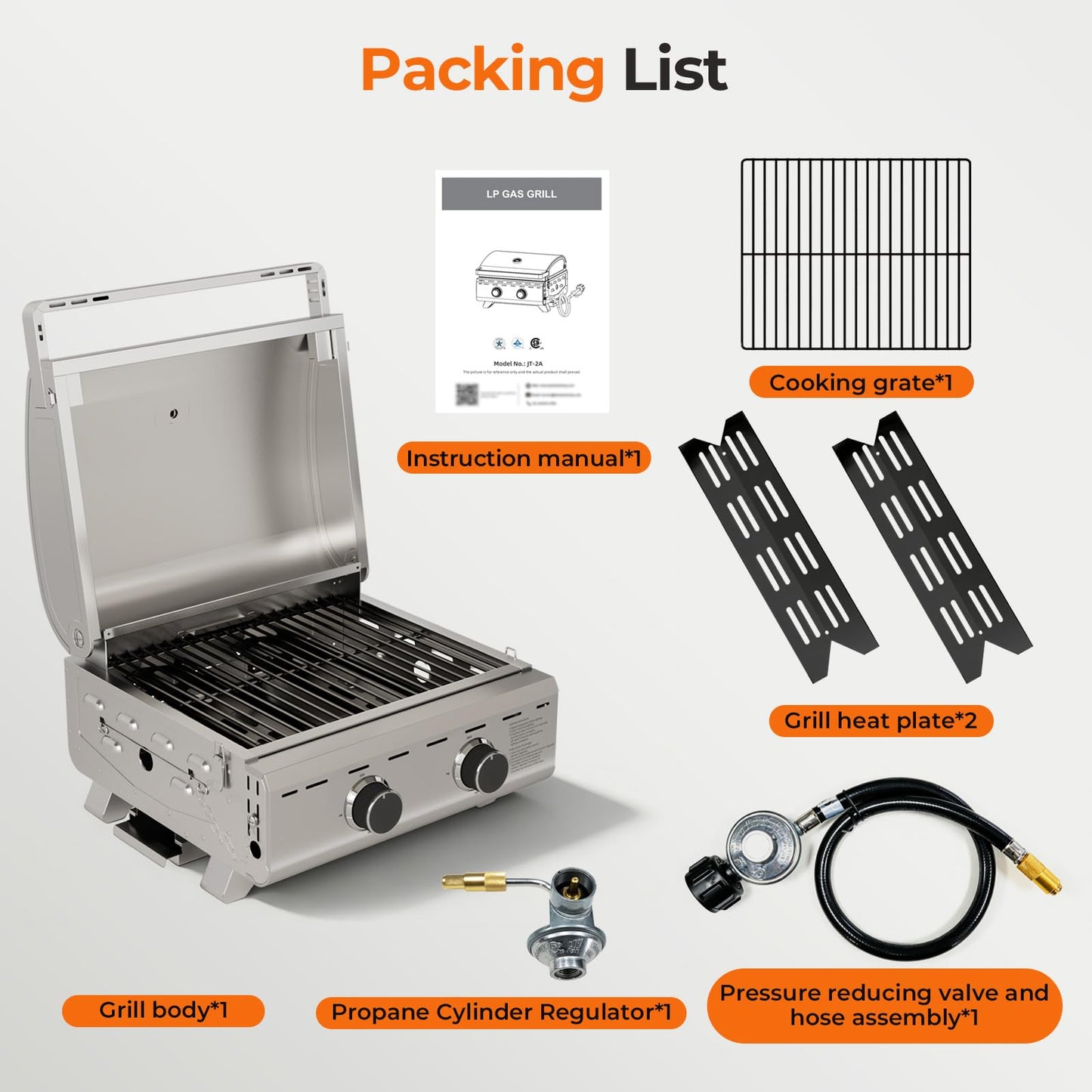Electactic 20000 BTUs Portable Tabletop Gas Grill, 2 Burners Propane BBQ