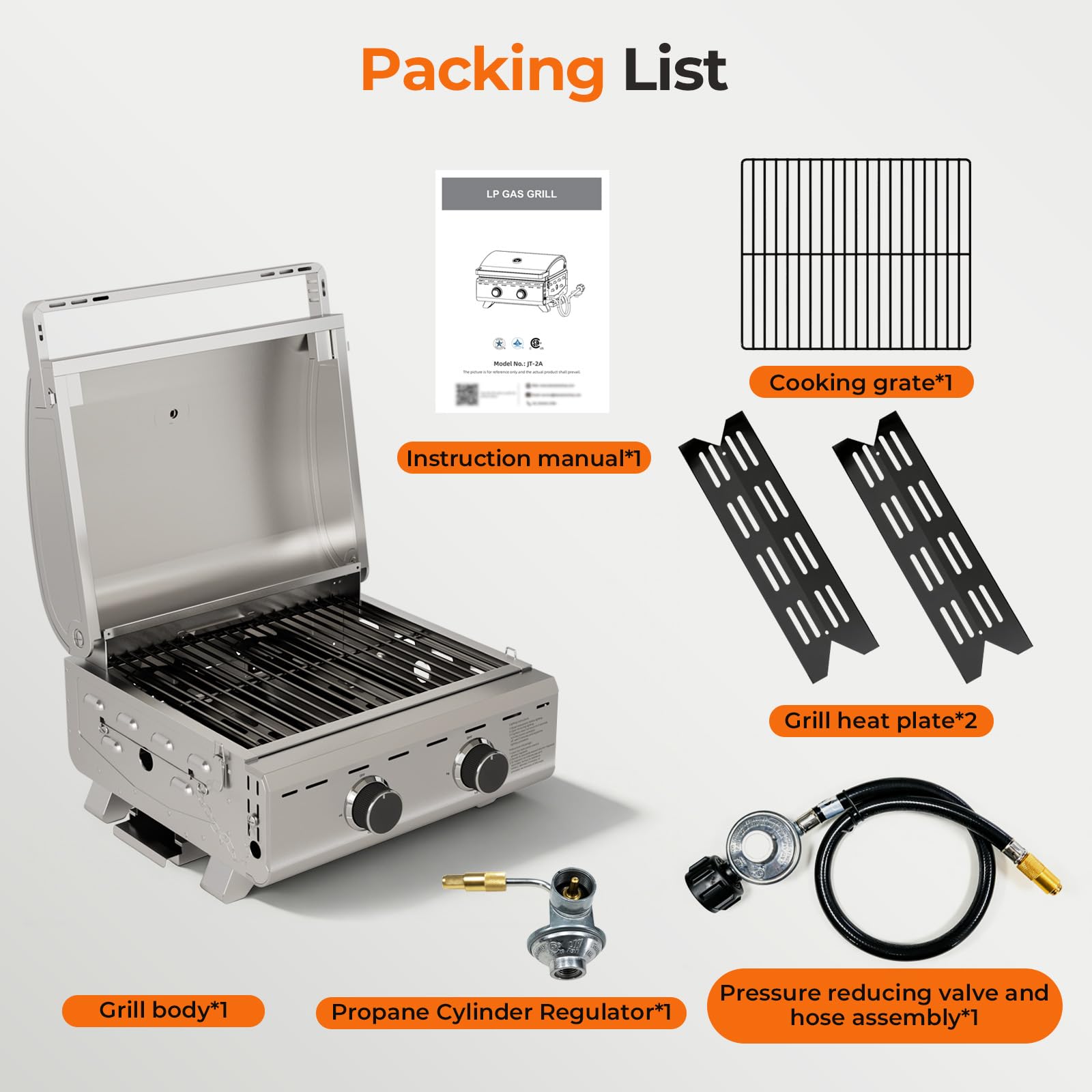 Electactic 20000 BTUs Portable Tabletop Gas Grill, 2 Burners Propane BBQ