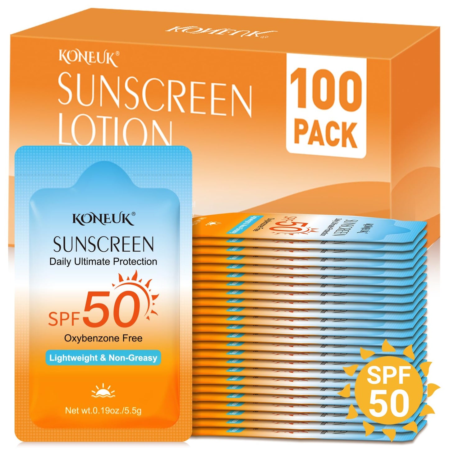 100 Pack Mini Sunscreen for Face and Body, SPF 50 Travel Size Sunscreen