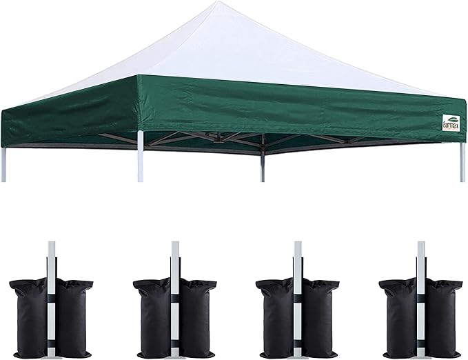 Eurmax USA New 10x10 Pop Up Canopy Replacement Canopy Tent Top Cover, Instant Canopy Top Cover ONLY, Choose 30 Colors,Bonus 4PC Pack Weight Bag (White&Forest Green)
