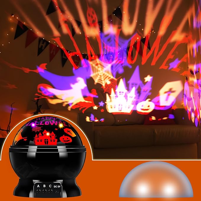 Halloween Projector Lights Indoor Happy Halloween Projection Light LED Spooky Pumpkin Ghost Spider Decorative Outdoor Lighting Projectors for Party Holiday Garden Landscape