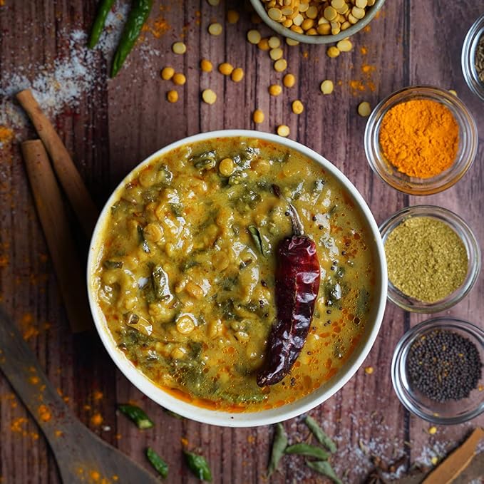 Ashoka All-Natural Entrees 1932, Vegan Spinach and Lentils, Microwave Friendly Meals, Authentic Indian Dal Palak, Great for Outdoors, Kosher Certified, Gluten-Free & with No Preservatives, Pack of 5