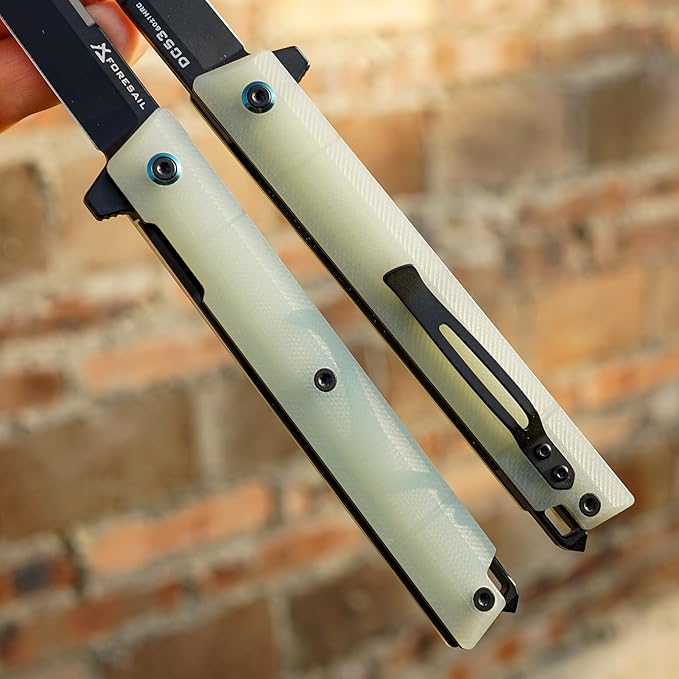 Flipper Pocket Folding Knife,DC53 Steel Blade and G10 Handle. With pocket clip and glass breaker,men's pocket knife hiking trip EDC tool Knife (Natural G10 Handle)