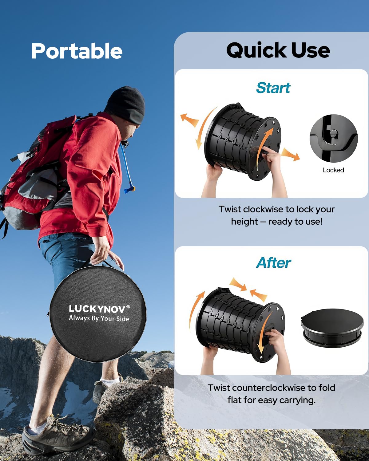 LuckyNov Height Adjustable Portable Folding Toilet for Camping, Adults & Kids, 400 lbs Capacity |
