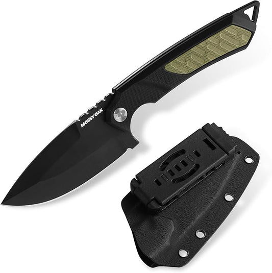 Mossy Oak 8 Inch Fixed Blade Knife with Kydex Sheath, D2 Steel Full Tang Outdoor Camping Knife, G10 Handle for Bushcraft, Survival, Camping, Hiking