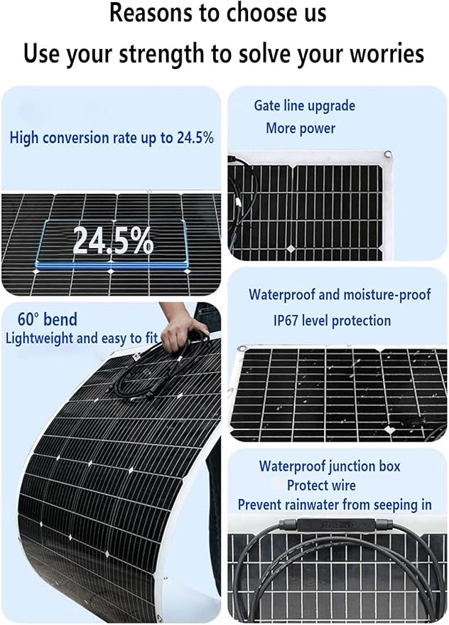 Flexible Solar Panel 800Watt,Two 400-watt monocrystalline Solar Panels 12V24V Battery Charge High EfficiencyModule PV Power for Battery ChargingBoat,Caravan,RV and Any Other Off GridApplications