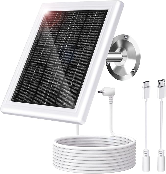 Ring Solar Panel Charger 5W Solar Panel for Security Camera Compatible for Ring Camera Waterproof Solar Panel with Type-C, Micro USB and DC Port Cable for Most Cameras