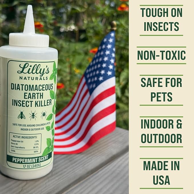 Diatomaceous Earth Food Grade with Peppermint Oil Crawling Insect Killer | Indoor Pest Control Powder for Bed Bug, Roach, Ant, Fleas | Lilly's naturals, 12 fl oz