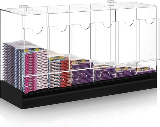1 Pcs Acrylic Booster Pack Dispenser, Card Dispenser Storage and Organizer, for Trading Card, Booster Packs, Sports & More (Black Base 6 Slots)
