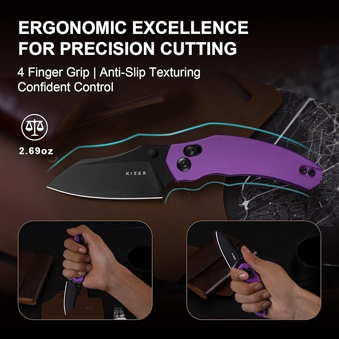 Kizer Mini Bulldog Pocket Knife, 2.5??Nitro V Sheepsfoot Blade Folding Knife, Aluminum Handle Clutch Lock Small EDC Knife for Men Women Gift, Fishing Hiking Camping Hunting Knives V3672SA1