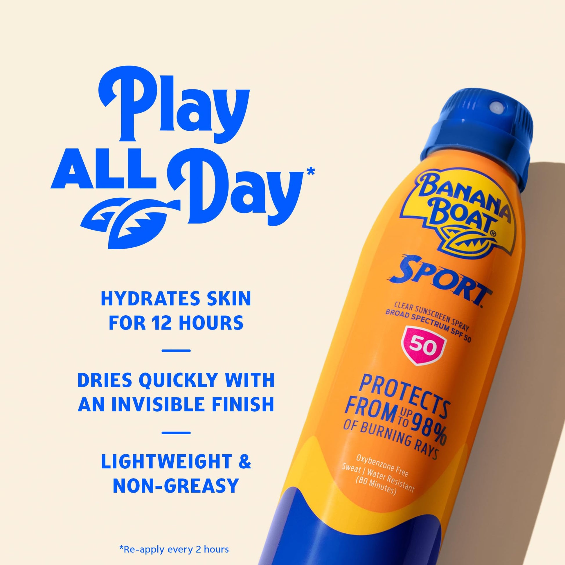 Banana Boat Sport SPF 50 Sunscreen Spray, 6 oz (2 Pack)