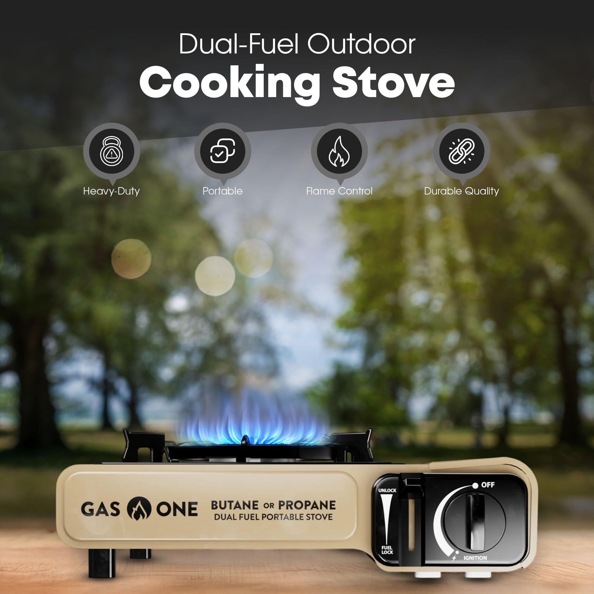 GasOne GS-3400P-KIT Propane or Butane Gas Stove with Flat Top Griddle Included – Dual Fuel Propane