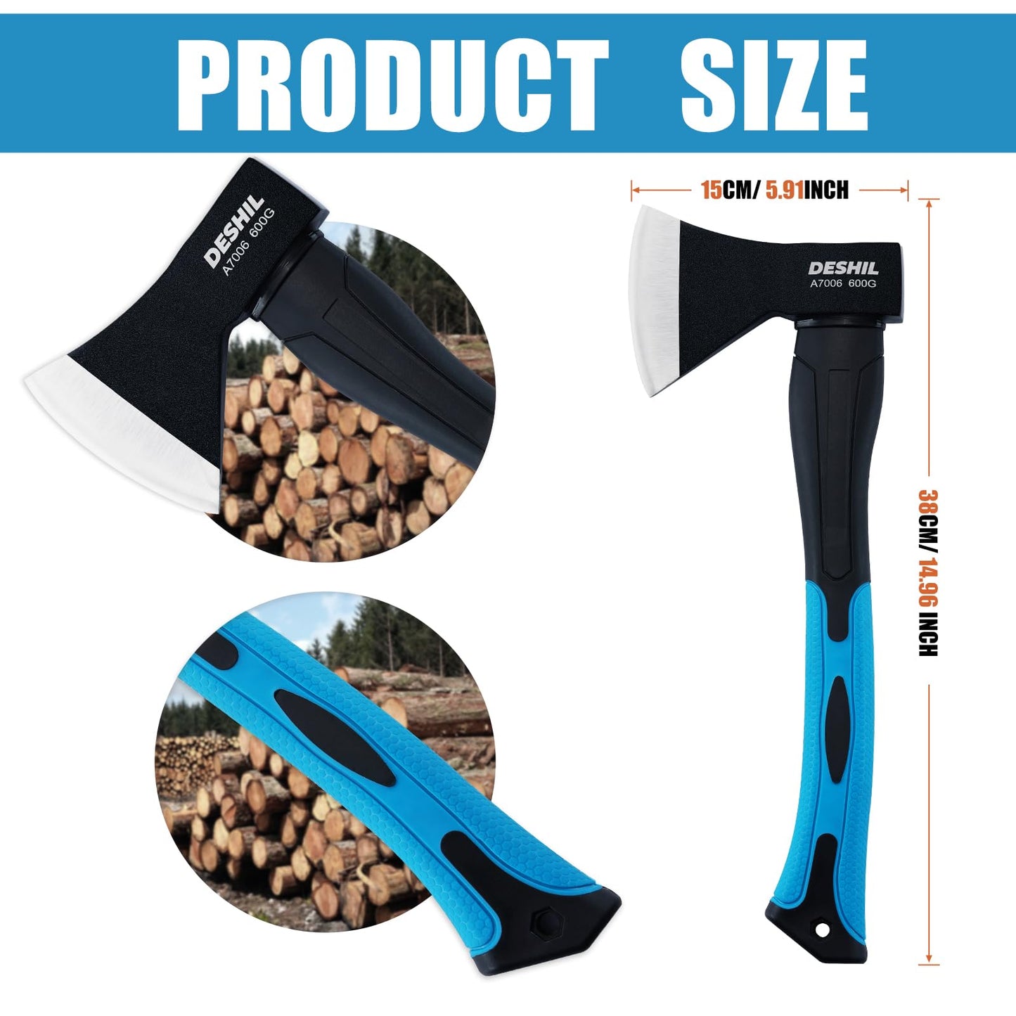 DESHIL 15 inch Chopping Hatchet Axe for Camping Splitting & Kindling