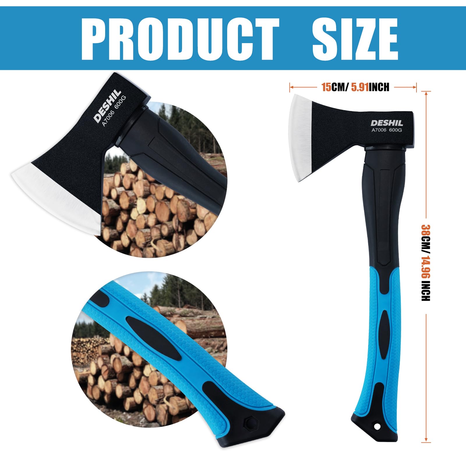 DESHIL 15 inch Chopping Hatchet Axe for Camping Splitting & Kindling