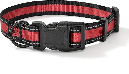 Mile High Life Dog Collar | Nylon Reflective Dog Collars | Light Weight Puppy Collars | Red Dog Collars for Medium Dogs (Red, Medium)