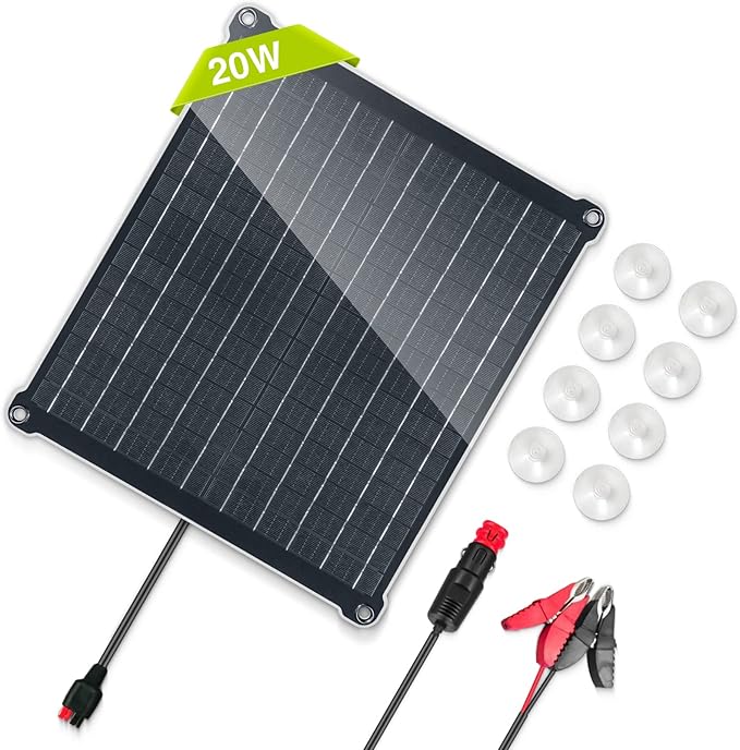 Newpowa 20 Watt Solar Car Battery Charger Maintainer 20W 12V Waterproof Solar Trickle Charger for Motorcycle Car Boat Marine RV