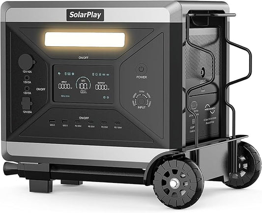 SolarPlay Protable Power Station, 2400W/2160Wh Power Station with Foldable Cart, Fast Charging Emergency Power Backup Solar Generator for Camping Outdoor Travel Emergencies