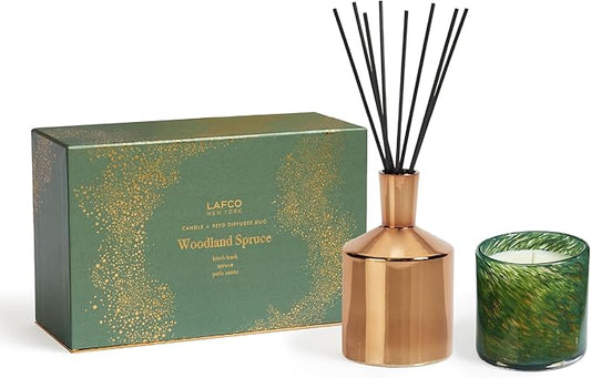 LAFCO New York Woodland Spruce Classic Candle & Diffuser Set - Reusable Glass Vessels - Made in The USA