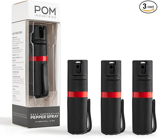 POM Pepper Spray Pocket Clip, Quick Flip Top Safety, Maximum Strength OC Formula with UV Marking