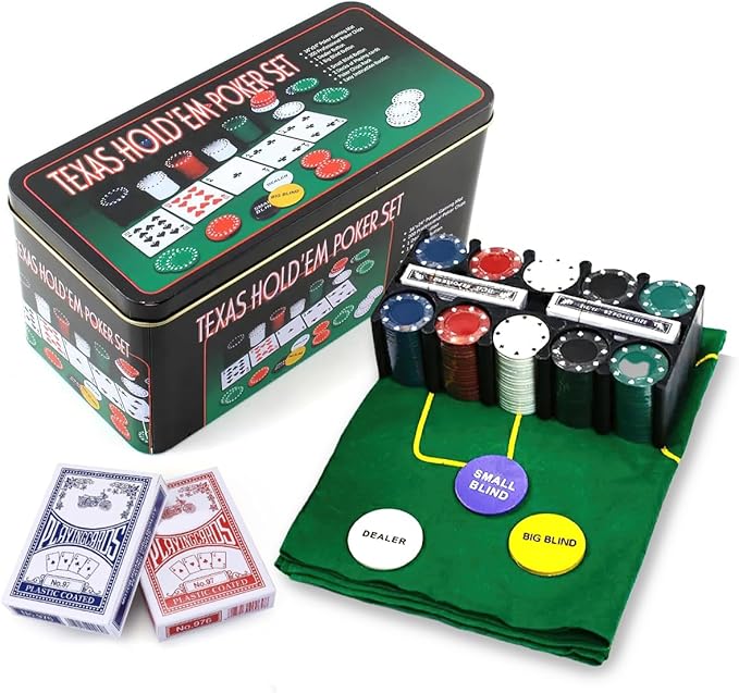 Poker Chip Set with Aluminum Storage Box,200 Pcs Poker Chips,2 Pack Pokers,1 Professional Table Cover and 3 Dealer Buttons