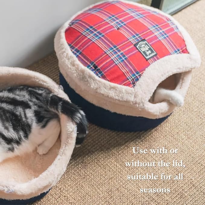 Cat Cave Bed ??Plush, Warm & Calming Hideaway with Detachable Lid & Mat, Covered House for Indoor Kitten & Kitty (Snow)