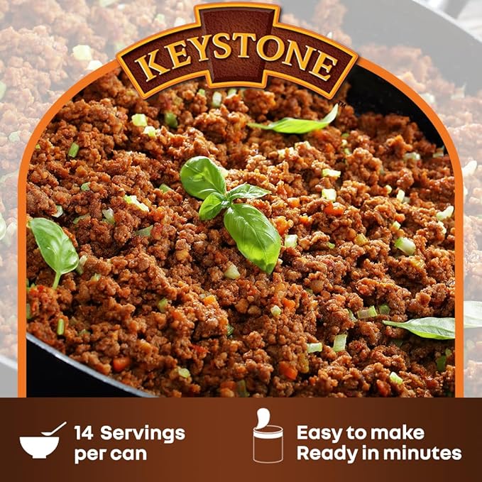 Keystone Meats All Natural Heat and Serve Ground Beef 28 oz – Fully Cooked Canned Meat – Ready to Eat – 5-Year Shelf Life – Pantry Staple for Everyday Meals, Emergency Survival Canned Food – Made in USA – Pack of 4