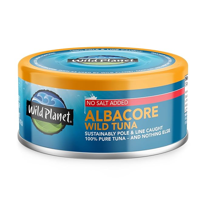 Wild Planet Wild Albacore Tuna, No Salt Added, Canned Tuna, Sustainably Wild-Caught, Non-GMO, Kosher 5 Ounce (Pack of 12), Packaging May Vary