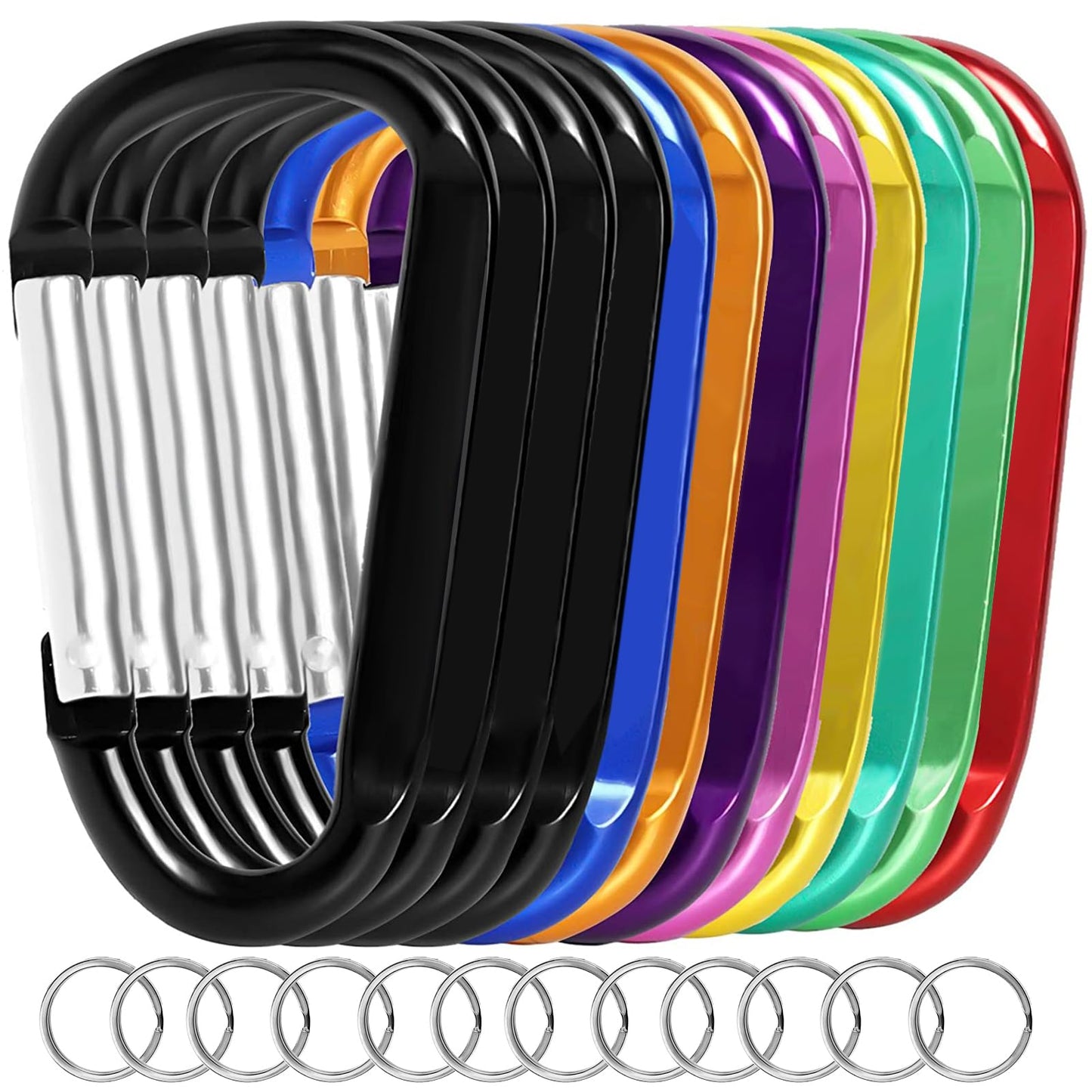 12PCS Carabiner Keychain Clip - 3" Aluminum Caribeener Key Clip,D Ring Shape Nonlocking Carabeaner
