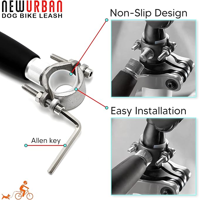 Hands Free Dog Bike Leash - Steel and Black Handle - Dog Bike Attachment - Easy Installation and Removal - Lead for Exerciser, Training, Jogging, Cycling, Bicycle-Cruises and Outdoor - Safe with Pets