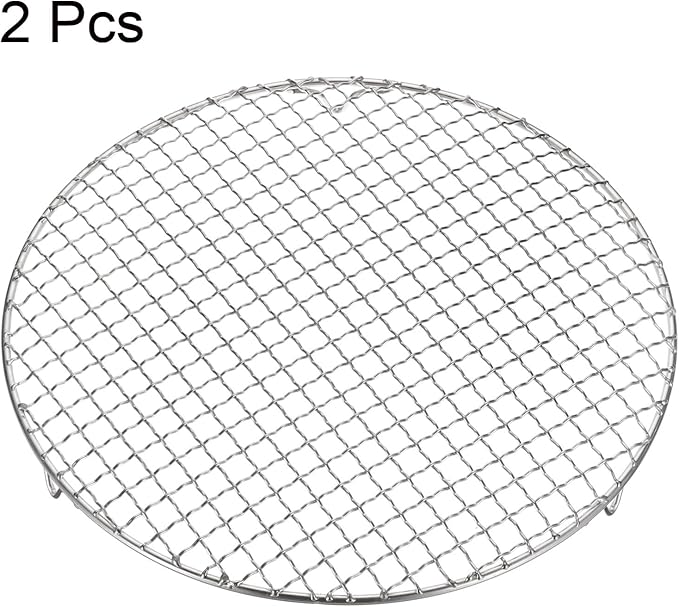 HARFINGTON 2pcs Round Cooking Rack 12-inch 201 Stainless Steel Cross Wire Barbecue Grill Net with 20mm Legs for Cooking Baking Steaming BBQ