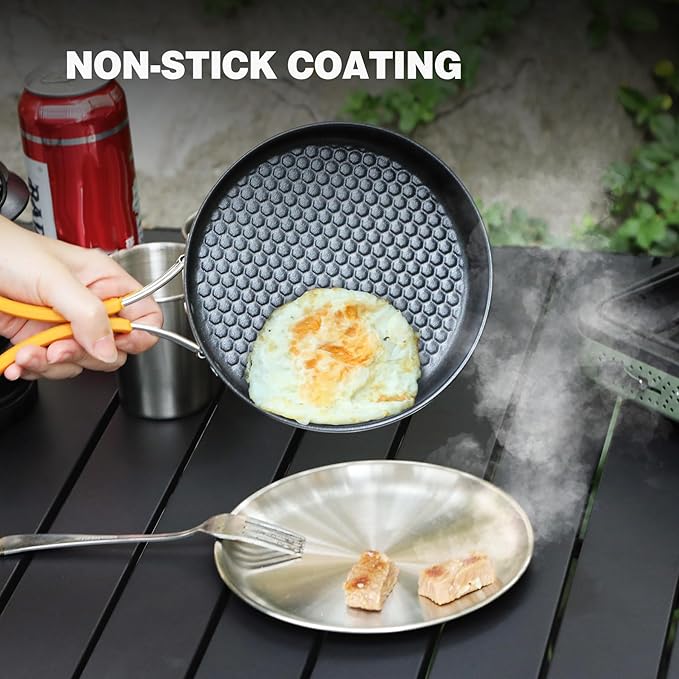REDCAMP Nonstick Frying Pan Set 2 Piece, 10, 12 Inch Stainless Steel Frying Pan, Lightweight Camping Skillet for Cooking Egg Steak, Outdoor Kitchen Equipment Gear, Portable Backpacking Cooking Pan