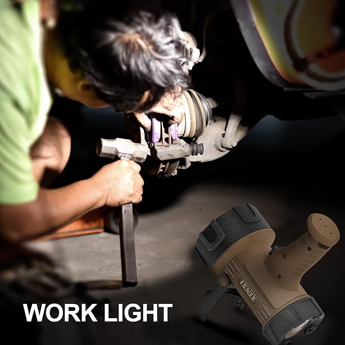 XINXI Super High Bright Rechargeable Spotlight with COB Floodlight, 6 Light Modes and USB Charger for Hiking, Boating, Hunting, IP67 Waterproof Handheld Flashlight with red Filter(Brown)