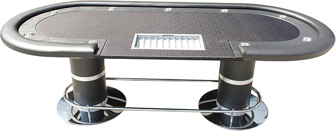 Poker Table 96 inches for 10 Players Casino Texas Holdem Games Oval Black Speed Cloth with Racetrack, Cup Holders, Chip Tray