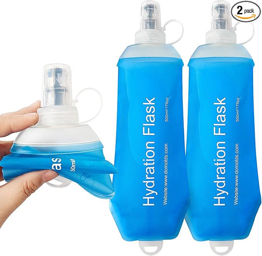 500ml Soft Flask, Soft Water Bottle for Hydration Packs, Running, Hiking, Cycling and Climbing - 2Pcs Blue