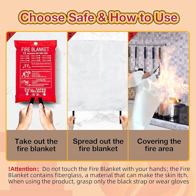 10 Pack Fire Blanket Emergency for Home Kitchen, 39 x 39 Large Emergency Fire Suppression Blankets Fiberglass Flame Retardant Protection for Home Kitchen Car Office Warehouse Camping Safety