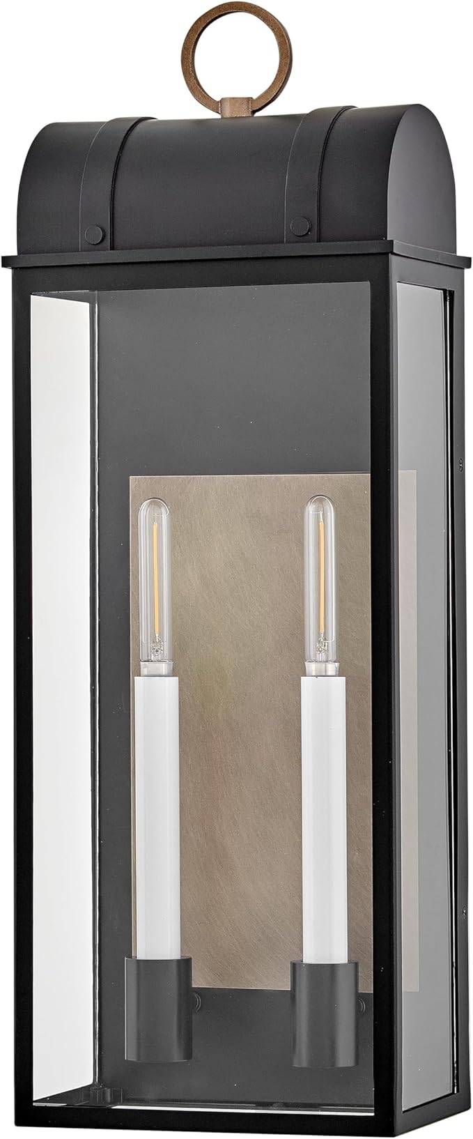 Hinkley Campbell Large Wall Mount Outdoor Lantern - Clear Glass, Aluminum - Black Finish and Burnished Bronze Accents