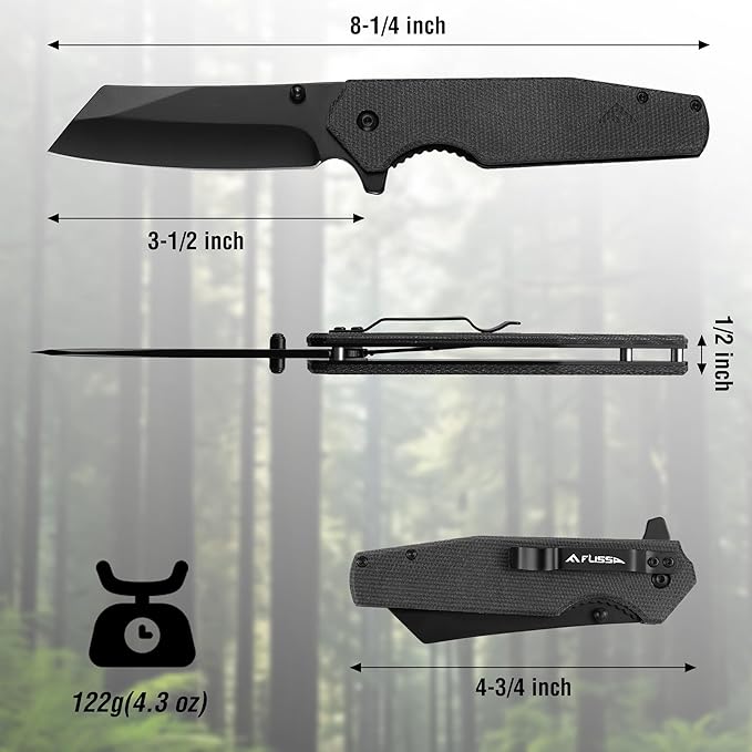 FLISSA Pocket Knife, 3.5" Folding Stonewash Blade Tactical Knife, Micarta Handle, for Outdoor, Survival, Hunting and Camping, Great Gifts for Dad