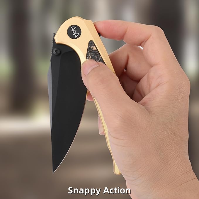 EDC Pocket Knife, 3.6" 14C28N Clip Point Folding Knife, Aluminium With Steel Inlay Handle and Liner Lock, Camping Hiking Hunting Outdoor Knives