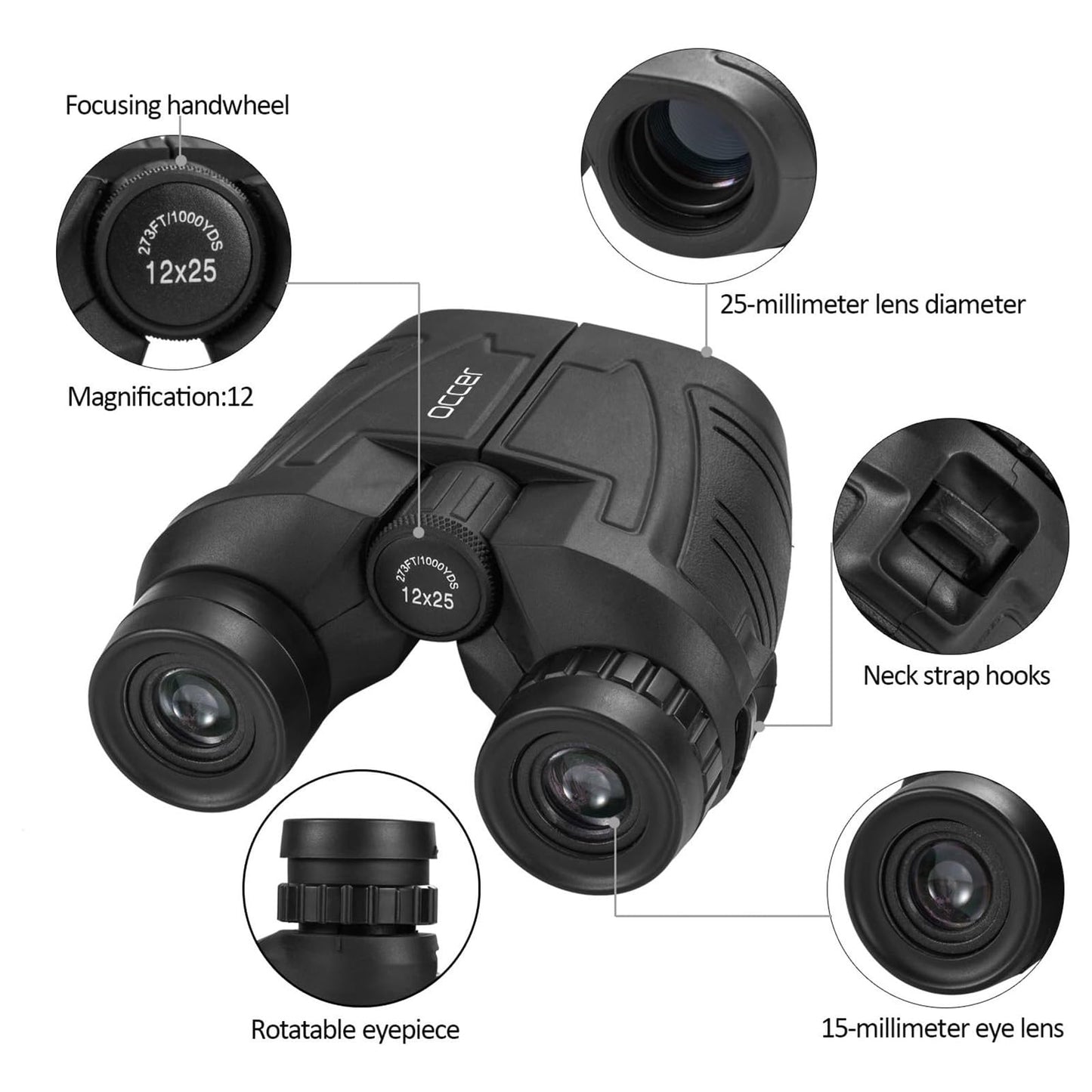 Occer 12x25 Compact Binoculars for Adults and Kids