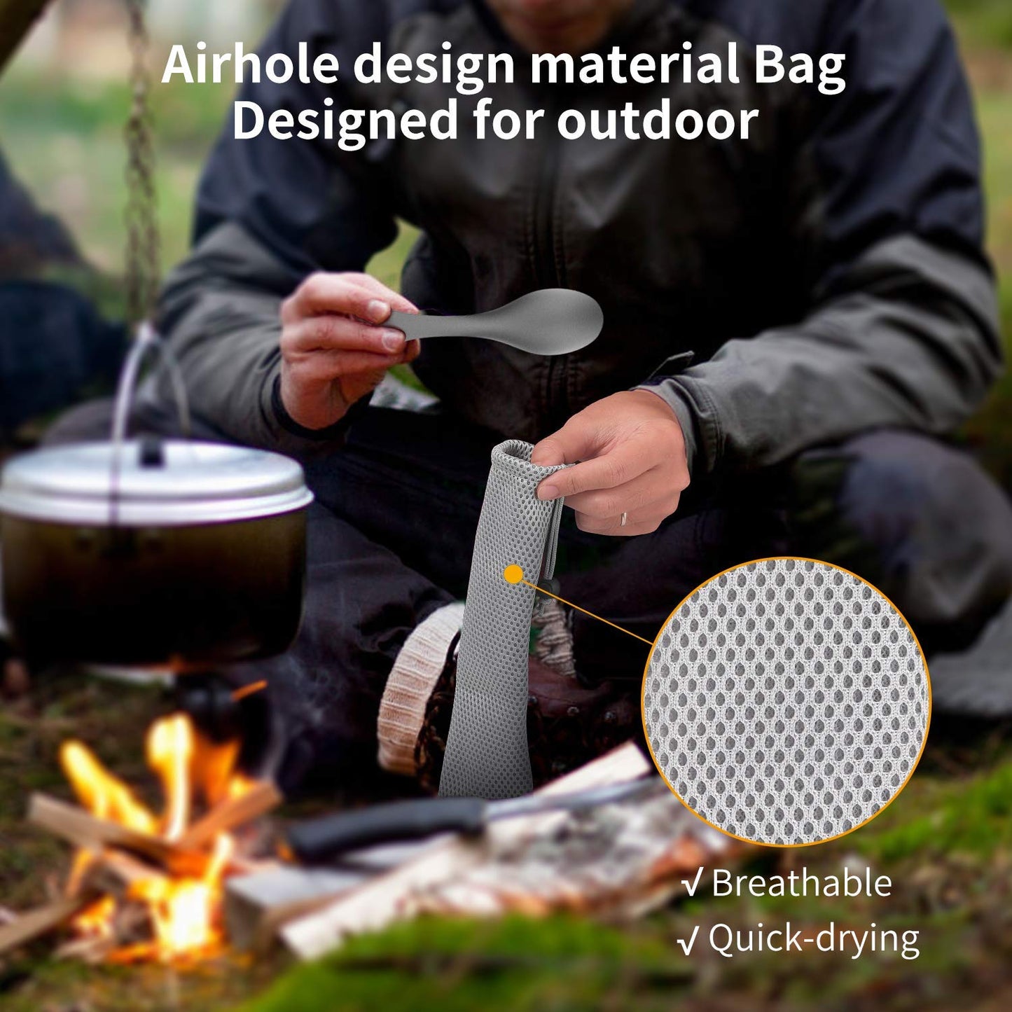 OUTXE Titanium 2 in 1 Fork and Spoon Combo 2-Pack Ultra Lightweight Camping Utensil, Eco-Friendly