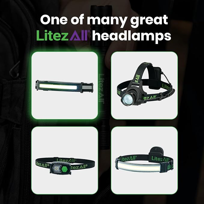 LitezAll Rechargeable Halo Headlamp ??Wide Beam with White & Red Modes, USB Light Bar, Beam LED Head lamp with Reflective Adjustable Strap