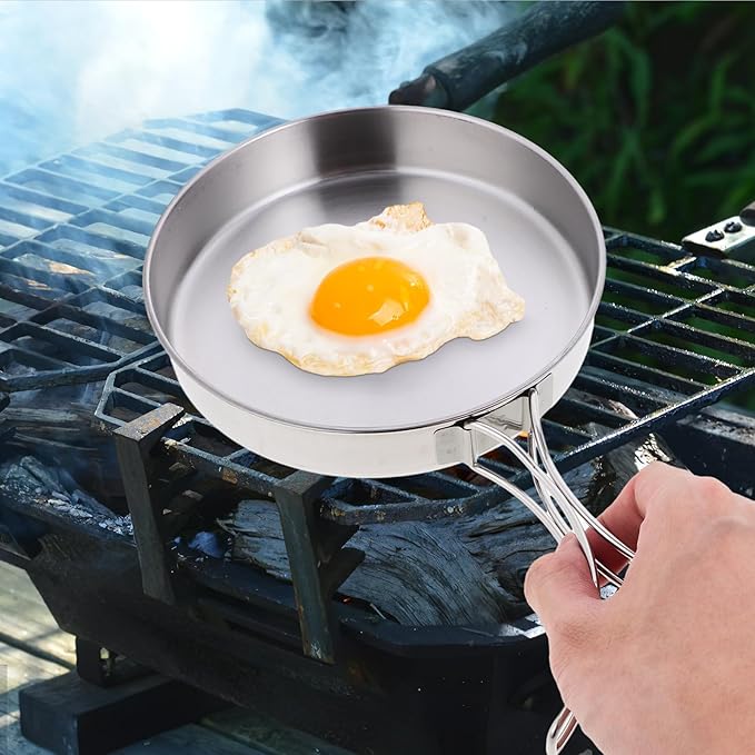 IMIKEYA Camping Cookware Pot, Portable Stainless Steel Camp Cook Pan, Lightweight Stackable Camping Pots for Outdoor Backpacking Hiking Picnic(5.82inch)