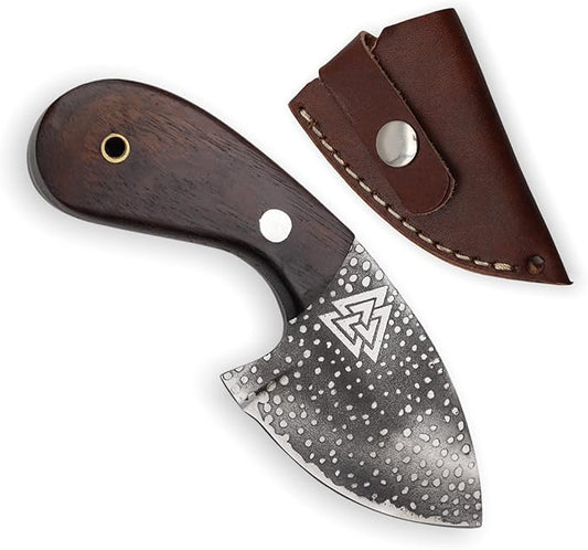 VikingsBrand Norse Viking-styled Knife Hand Forged - Viking Gifts for Men - Valknut - Genuine Leather Sheath - Nordic Knife for Hunting (Valknut - 5.7in)