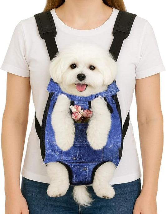 Dog Backpack Carrier, Front Pocket for Essentials, Pet Sling Front Backpack for Small Medium Dogs 10-16 Lbs, Legs Out, Adjustable Wearable Puppy Chest Travel Bag, Easy-Fit for Hiking/Walking/Camping