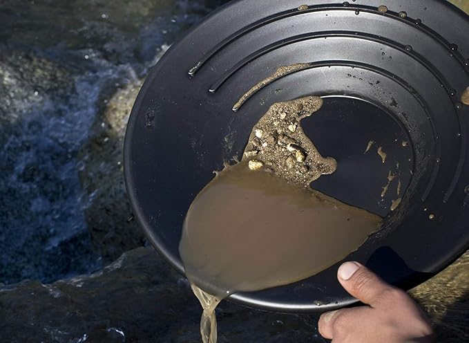 SE 14 Inch Gold Panning Pan - Three Riffles for Easier Mining and Prospecting (10 Pack Black)