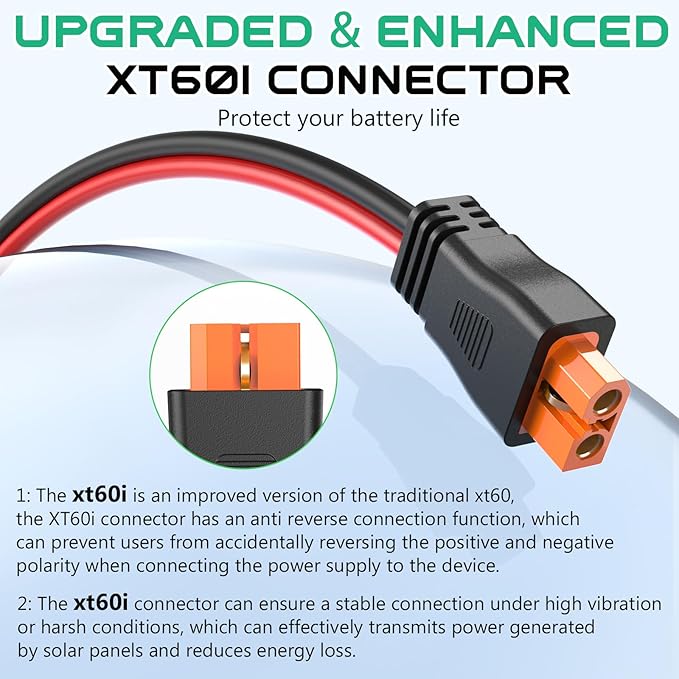 Oududianzi 12AWG XT60i Solar Cable 20FT, Solar to XT60i Cable 3 10 15 25 30 40 50FT, Charging Adapter for Portable Power Station - 20Ft